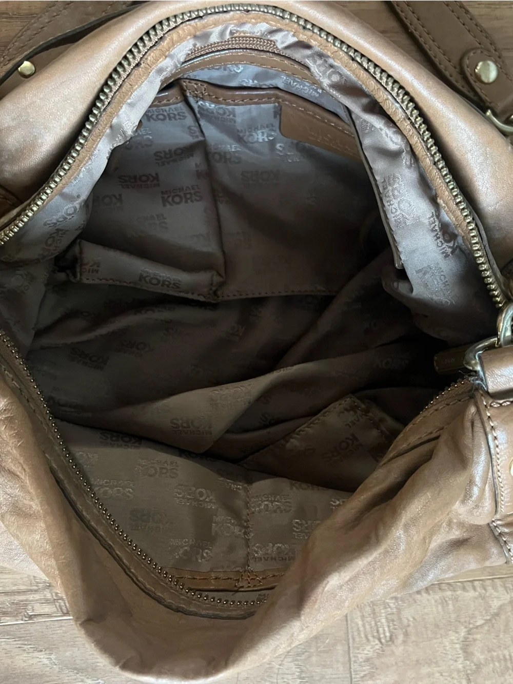 Michael Kors Women's Taupe Leather Shoulder Bag with Chain Strap